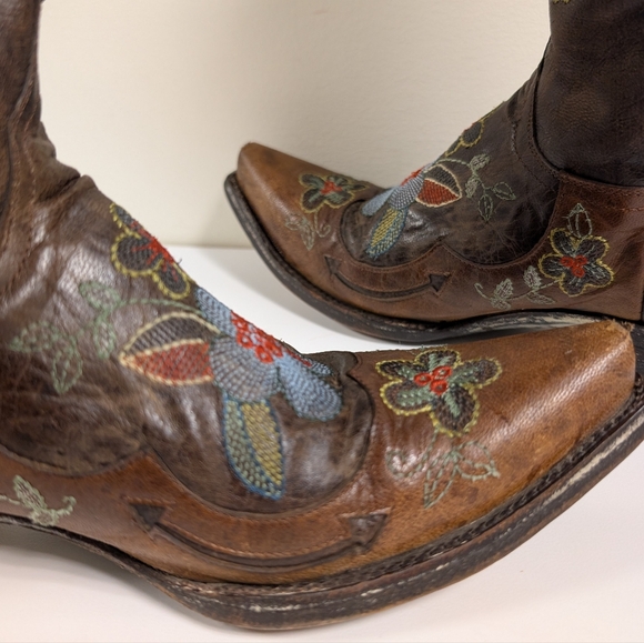 Old Gringo Bonnie Floral Embroidered Cowboy Boots Brown Distressed - Picture 6 of 16